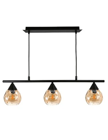 Lámpara colgante Daiki - IDP Lampshades - Lámpara lineal con 3 pantallas de cristal ámbar