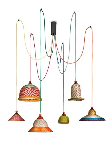 Lámpara colgante Eperara-Siapidara Set 6 - PET Lamp - Lámpara artesanal de araña, materiales reciclados
