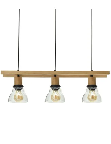 Lámpara colgante lineal Galywood - IDP Lampshades - Lámpara estilo nórdico y vintage de madera y cristal