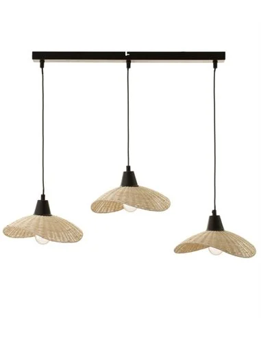 Lámpara colgante  Kasteli - IDP Lampshades - Diseño lineal con 3 luces, lámpara de mimbre