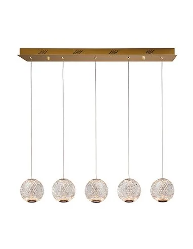 Lámpara colgante lineal Austral – Schuller – Diseño elegante con 5 tulipas de acrílico