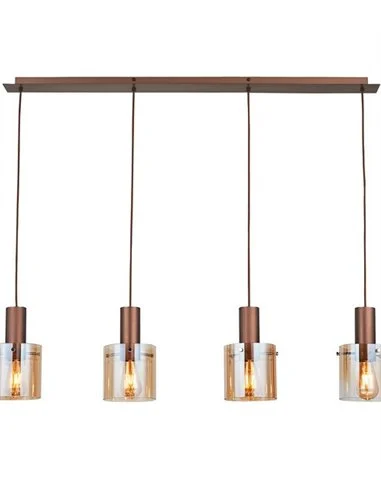 Lámpara colgante Venize - Schuller - Lámpara lineal con 4 pantallas de cristal ámbar
