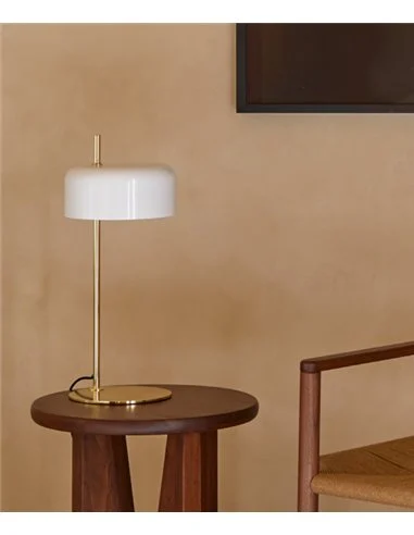 Lámpara de mesa Lalu - Aromas - Metal oro mate+tulipa blanco brillo, E27, estilo vintage