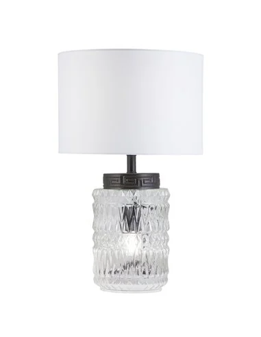 Lámpara de mesa Malmo – AJP – Lámpara decorativa de cristal con pantalla de tela blanca