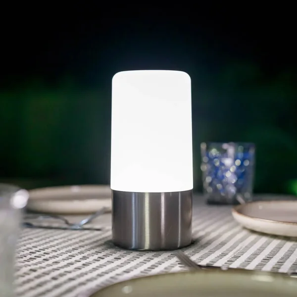 LÁMPARA DE MESA RECARGABLE PLATA IP44 RGB MAIA