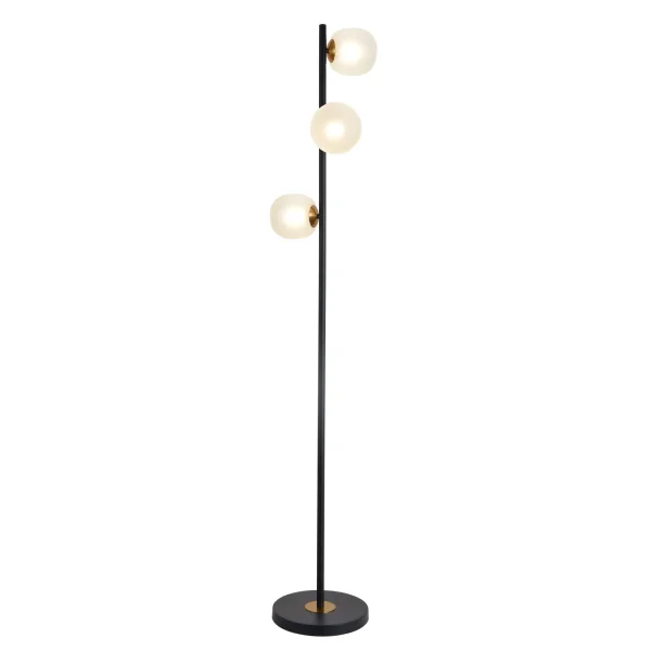 LÁMPARA DE PIE 3 LUCES HIERRO NEGRO TULIPAS BLANCAS NICOLETTA