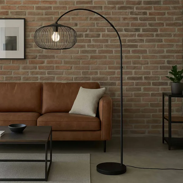 LÁMPARA DE PIE ARCO ACERO PINTADO NEGRO E27 ARVEN