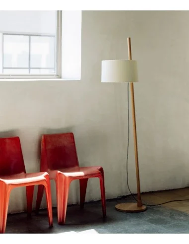 Lámpara Linood – Milan - Lámpara de pie de madera de roble y pantalla ajustable en altura de 100% lino