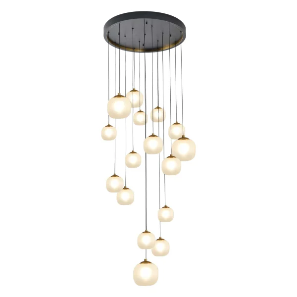 LÁMPARA DE TECHO 16 LUCES HIERRO PAVÓN TULIPA BLANCA CABLE NEGRO NICOLETTA