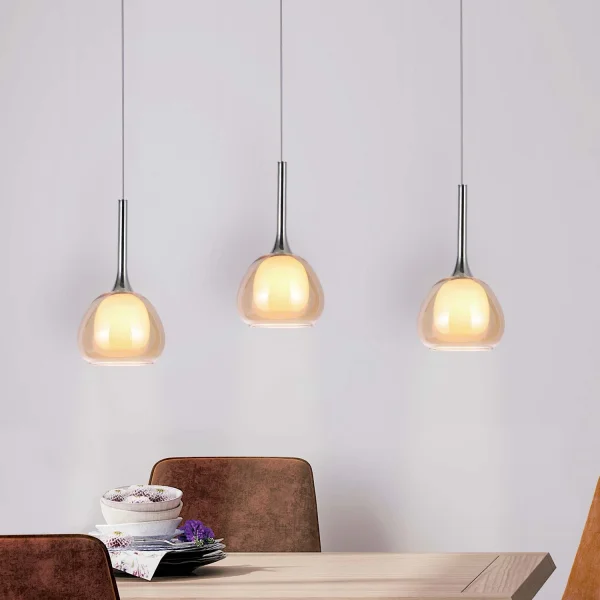 LÁMPARA DE TECHO 3 LUCES CRISTAL EXTERIOR ÁMBAR INTERIOR BLANCO NOLINA