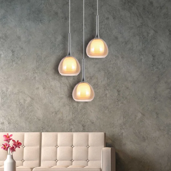 LÁMPARA DE TECHO 3 LUCES CRISTAL EXTERIOR ÁMBAR INTERIOR BLANCO Ø38 NOLINA