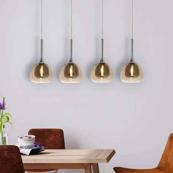 LÁMPARA DE TECHO 4 LUCES CRISTAL EXTERIOR ÁMBAR INTERIOR FUMÉ NOLINA