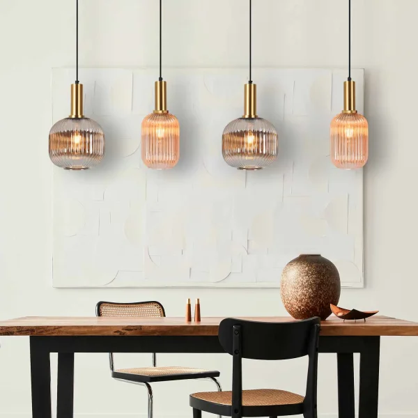 LÁMPARA DE TECHO 4 LUCES TULIPAS COMBINADAS ÁMBAR/FUMÉ E27 SHELBY