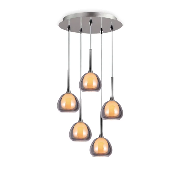 LÁMPARA DE TECHO 5 LUCES CRISTAL EXTERIOR FUMÉ INTERIOR BLANCO Ø45 NOLINA