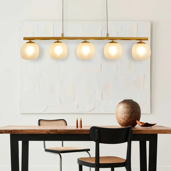 LÁMPARA DE TECHO 5 LUCES HIERRO DORADO/BLANCO OPAL NICOLETTA