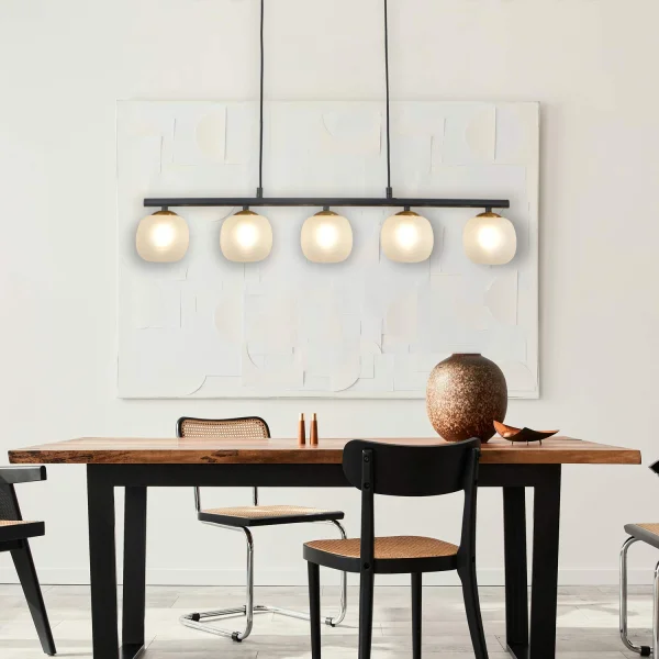 LÁMPARA DE TECHO 5 LUCES HIERRO NEGRO TULIPA BLANCA NICOLETTA