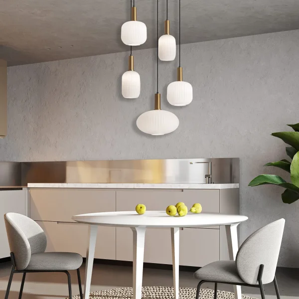 LÁMPARA DE TECHO 5 LUCES TULIPAS BLANCO OPAL Ø80 E27 SHELBY
