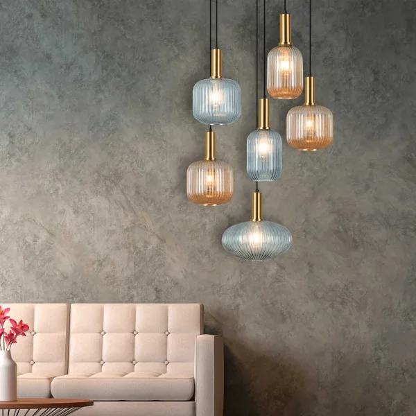 LÁMPARA DE TECHO 6 LUCES TULIPAS COMBINADAS ÁMBAR/FUMÉ Ø80 E27 SHELBY