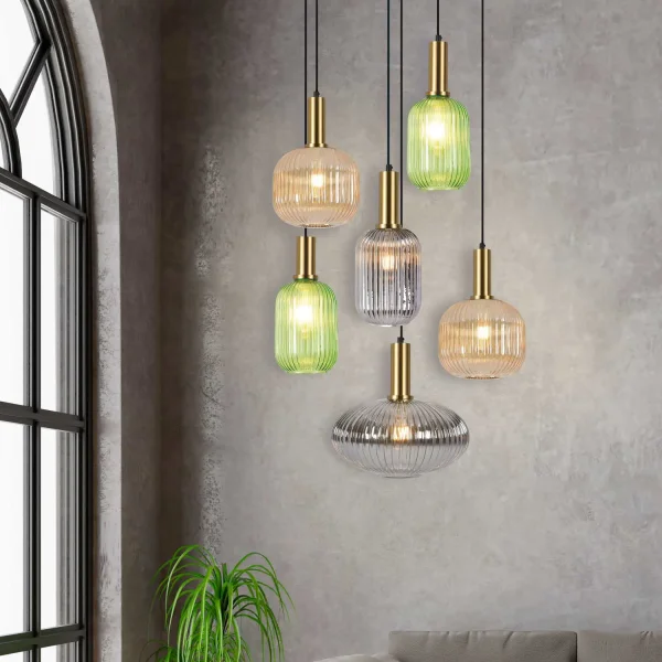 LÁMPARA DE TECHO 6 LUCES TULIPAS COMBINADAS ∅ 80 CM SHELBY