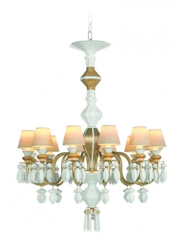 Lámpara de techo de araña de porcelana en lustre oro  – Chandelier 12, 24, 40 brazos – Lladró
