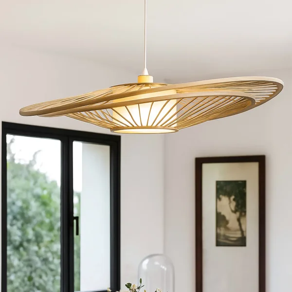 LÁMPARA DE TECHO EN MADERA Y TELA Ø70CM E27 MALAI