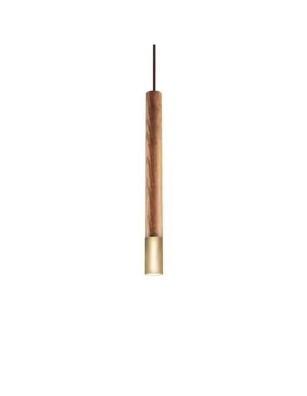 Lámpara Dorada con Madera Tubular