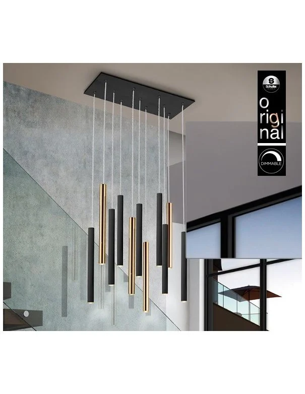 Lámpara Varas Dimable 11 luces negro oro Schuller