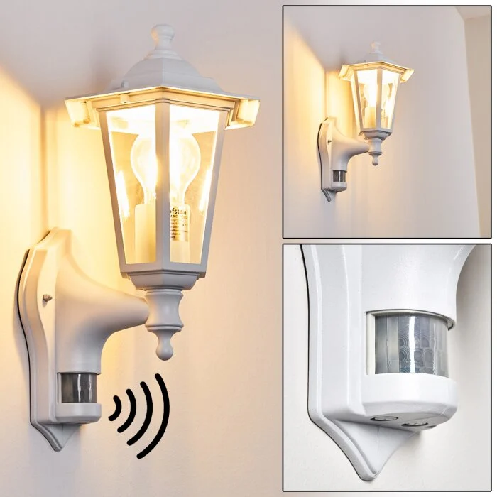 Loria Aplique para exterior Blanca, 1 luz, Sensor de movimiento