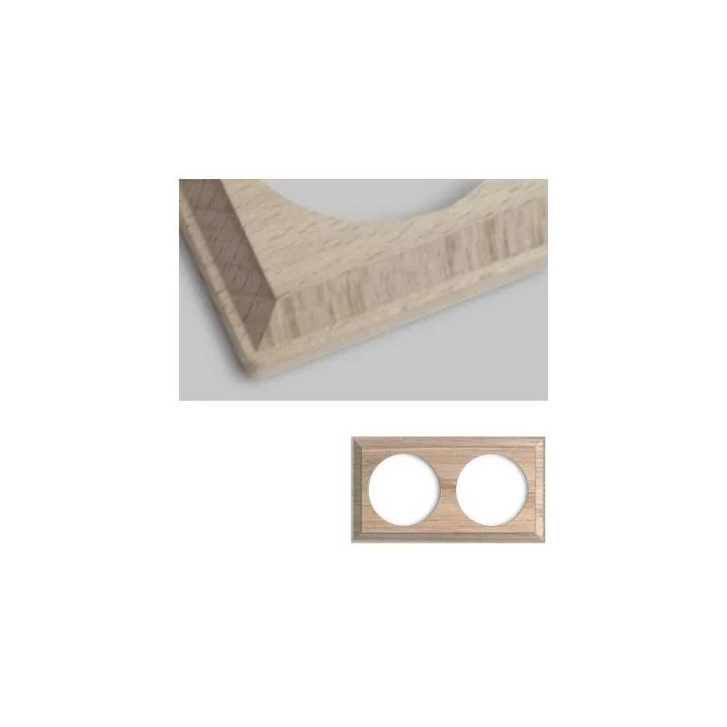 Marco doble mecanismos empotrar madera cruda cuadrado