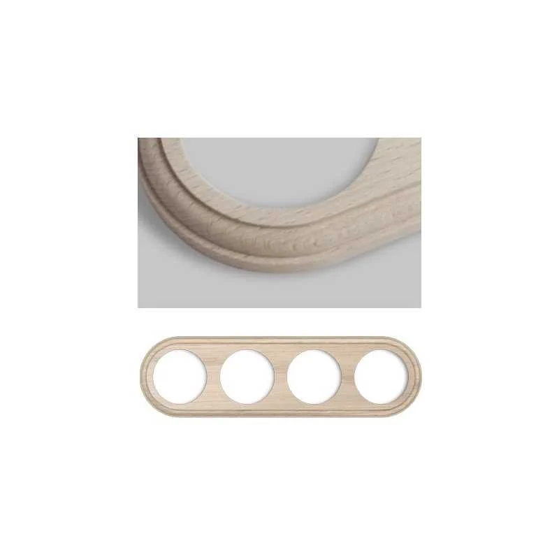 Marco para cuatro mecanismos madera cruda redondo