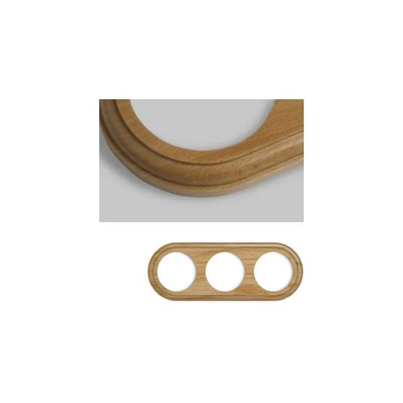 Marco triple mecanismos empotrar madera clara redondo