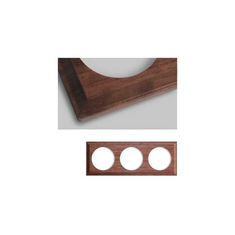 Marco triple mecanismos empotrar madera oscura cuadrado