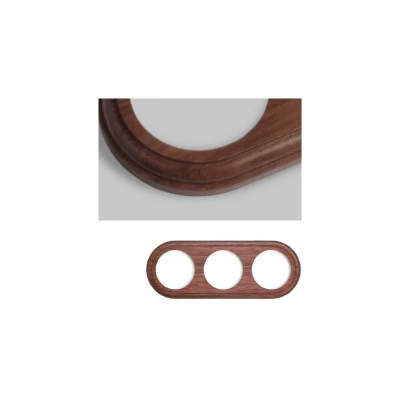 Marco triple mecanismos empotrar madera oscura redondo