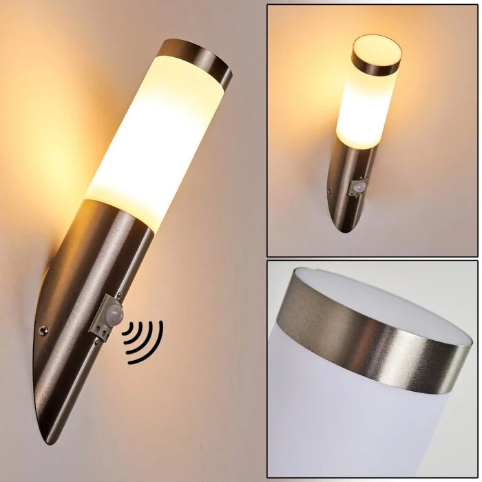 Norburg Aplique para exterior Color acero inoxidable, 1 luz, Sensor de movimiento