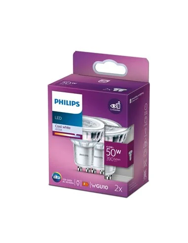 Pack 2 bombillas GU10 LEDClassic 4,6W equivalente a 50W, 36D 4000K 390Lm