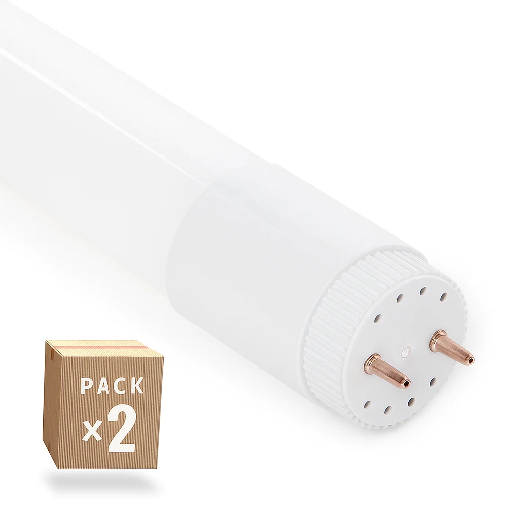 Pack 2 Tubo LED T8 18W 2.880Lm 6000ºK Vidrio 120Cm Conexión 2 Extremos 40.000H