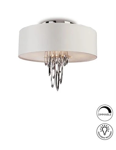 Plafón de techo Domo - Schuller - Pantalla chinz blanca, diseño clásico y elegante