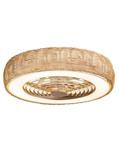 Plafón Ventilador Kilimanjaro - Mantra - Ventilador boho chic, color blanco y ratán, silencioso