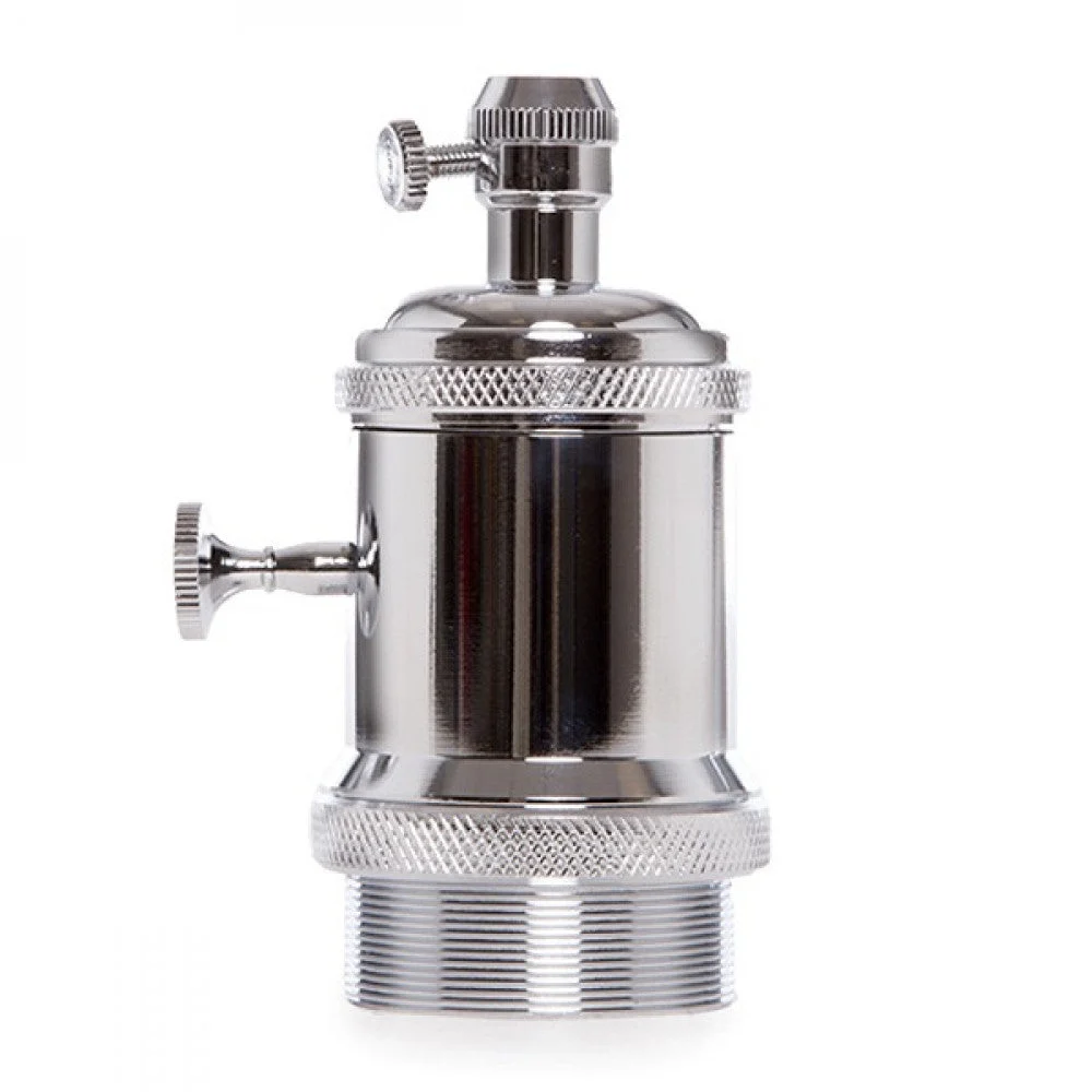 Portalámparas E27 Cobre Baquelita- Interruptor Rotativo, Color Cromo [AM-AH008