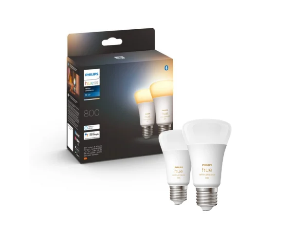 Pack de 2 Bombillas LED Inteligentes Philips Hue A60 E27 - Luz Blanca Ambiance (Cálida a Fría)