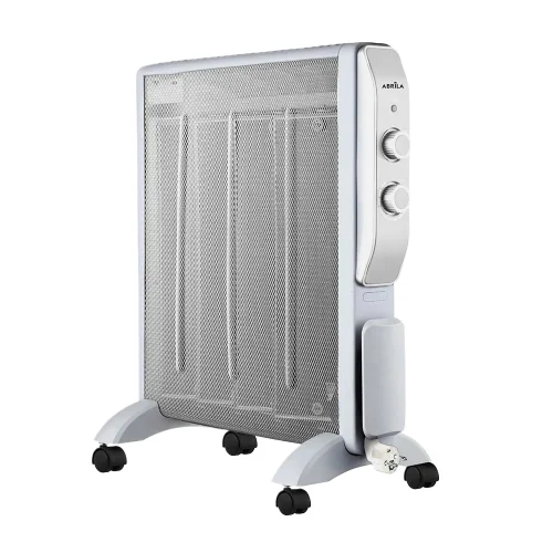 Radiador De Mica Abrigo 2000w 4 Elementos Blanco/Plata 2 potencias Antivuelco, Luz Indicadora Termostato Regulable 61,5x56x26,5