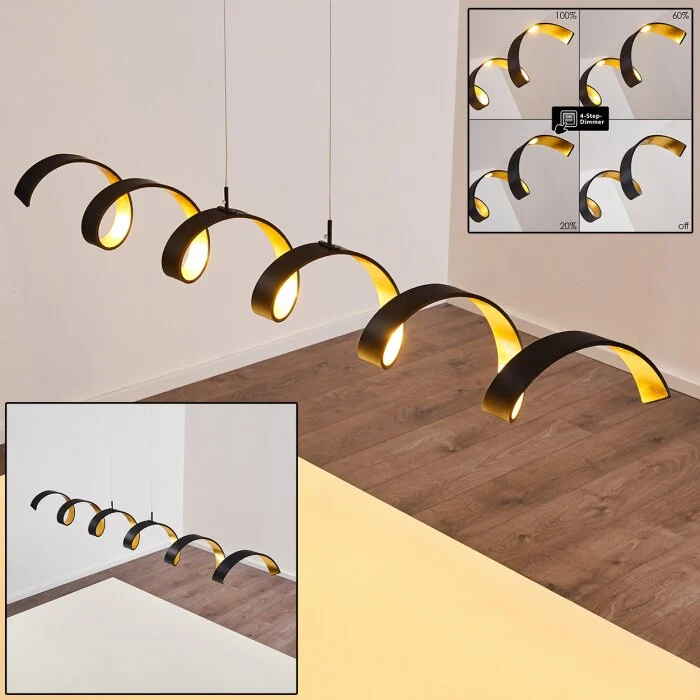 Rezat Lámpara Colgante LED Negro-dorado, 6 luces