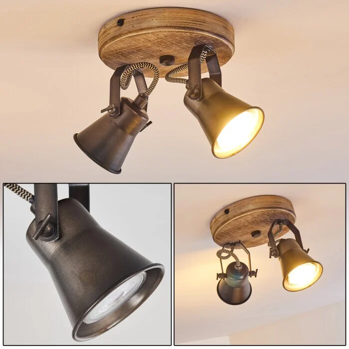 Skodsbol Lámpara de Techo Antracita, Madera clara, 2 luces