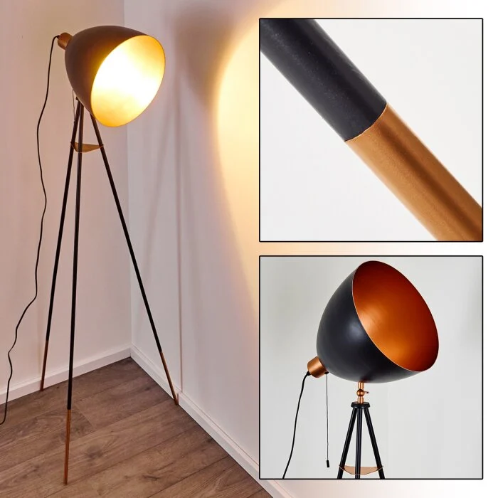 Sorsele Lámpara de Pie Cobre, Negro, 1 luz