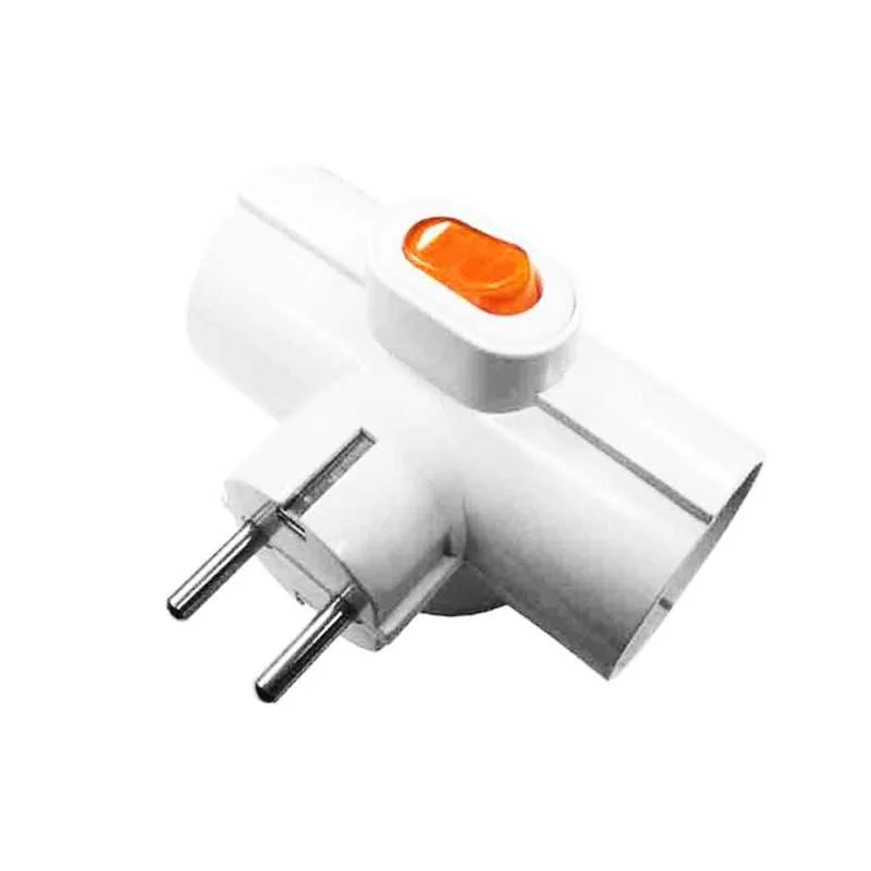 Toma de corriente triple con interruptor y pata gruesa