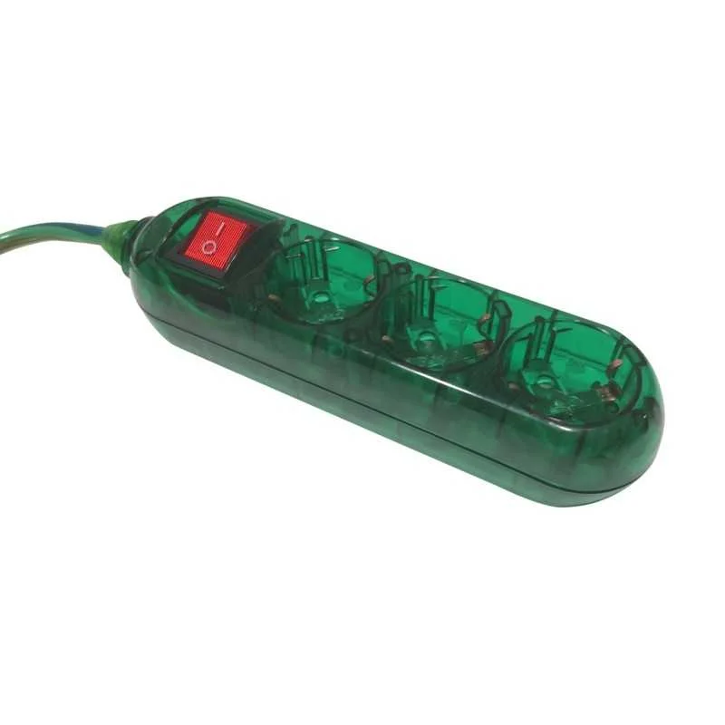 Toma múltiple de corriente 3 enchufes con cable color verde
