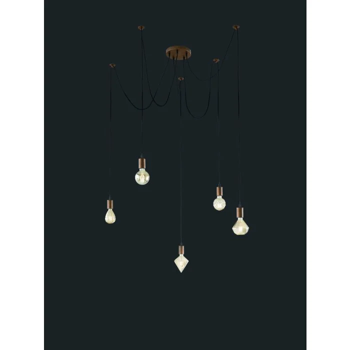 Trio-Leuchten Cord Lámpara Colgante Cobre, 5 luces