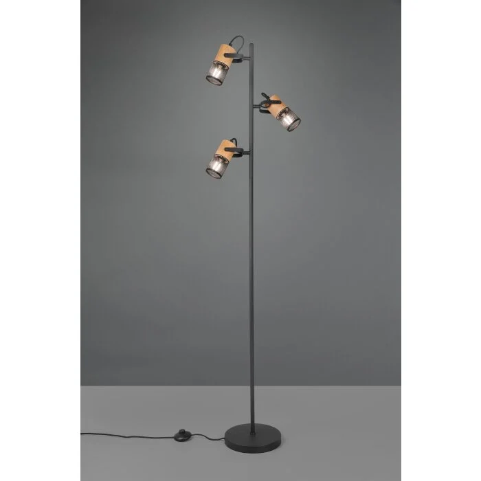Trio Tosh Lámpara de Pie LED Negro, 3 luces