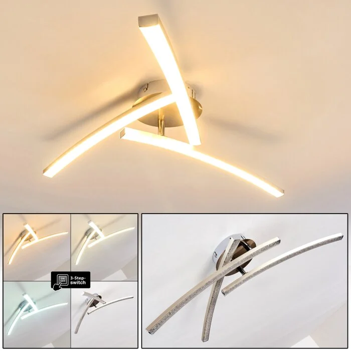 Tusula Lámpara de Techo LED Acero inoxidable, 3 luces