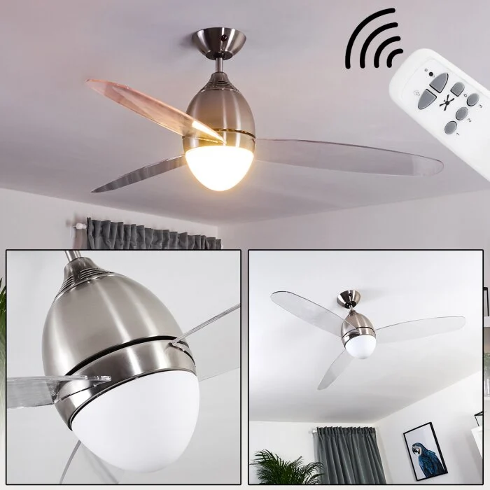 Varazze Ventilador de techo Níquel-mate, Transparente, claro, 1 luz, Mando a distancia